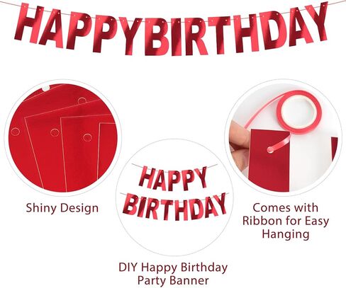 Red Happy Birthday Banner Sign Birthday Garland Wall Door Banners Flag for Women Men Boys Girls Party Backdrop Decorations, Personalized Letters Name Banners Hanging Decors Shiny in Kuwait