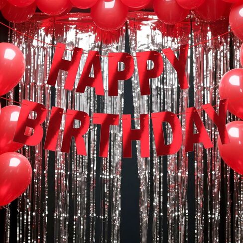 Red Happy Birthday Banner Sign Birthday Garland Wall Door Banners Flag for Women Men Boys Girls Party Backdrop Decorations, Personalized Letters Name Banners Hanging Decors Shiny in Kuwait