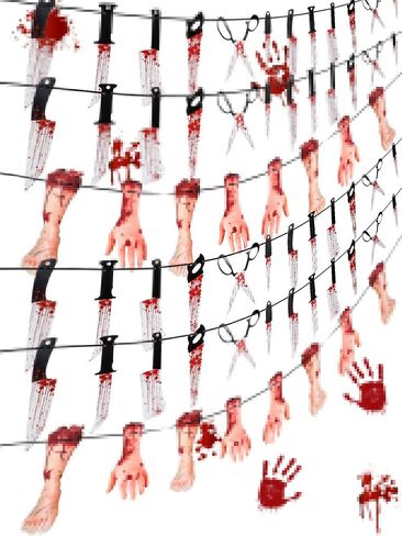 6 Sets Halloween Bloody Garland Banner, Include 48 Garland and 16 Fake Scary Broken Hands and Feet Hanging Decor, Halloween Party Decoration Scary Banner Supplies in Saudi Arabia