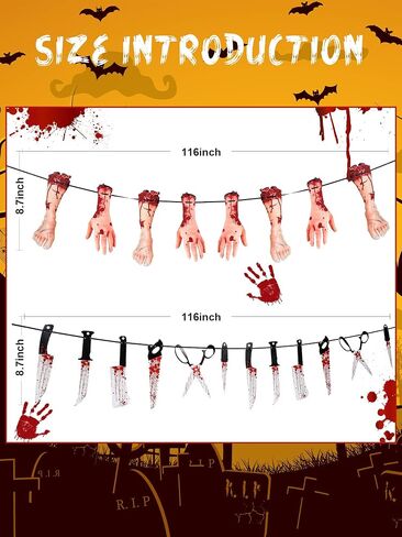 6 Sets Halloween Bloody Garland Banner, Include 48 Garland and 16 Fake Scary Broken Hands and Feet Hanging Decor, Halloween Party Decoration Scary Banner Supplies in Saudi Arabia