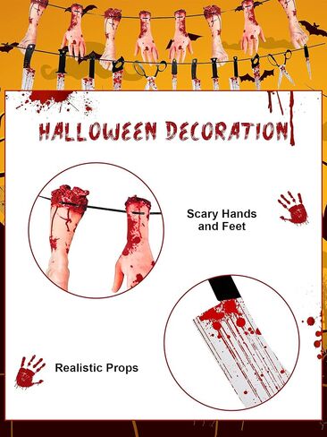 6 Sets Halloween Bloody Garland Banner, Include 48 Garland and 16 Fake Scary Broken Hands and Feet Hanging Decor, Halloween Party Decoration Scary Banner Supplies in Saudi Arabia