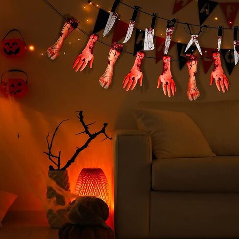 6 Sets Halloween Bloody Garland Banner, Include 48 Garland and 16 Fake Scary Broken Hands and Feet Hanging Decor, Halloween Party Decoration Scary Banner Supplies in Saudi Arabia