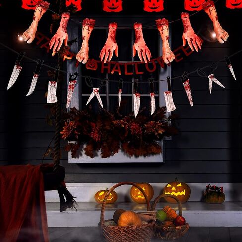 6 Sets Halloween Bloody Garland Banner, Include 48 Garland and 16 Fake Scary Broken Hands and Feet Hanging Decor, Halloween Party Decoration Scary Banner Supplies in Saudi Arabia