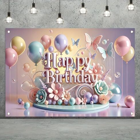 Flower and Butterfly Pattern Theme Happy Birthday Backdrop Banner Happy Birthday Decoration Background Banner Birthday Party Decoration Photo Banner Background in Saudi Arabia