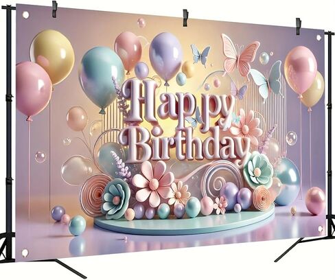 Flower and Butterfly Pattern Theme Happy Birthday Backdrop Banner Happy Birthday Decoration Background Banner Birthday Party Decoration Photo Banner Background in Saudi Arabia