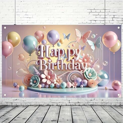 Flower and Butterfly Pattern Theme Happy Birthday Backdrop Banner Happy Birthday Decoration Background Banner Birthday Party Decoration Photo Banner Background in Saudi Arabia