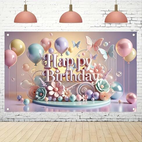 Flower and Butterfly Pattern Theme Happy Birthday Backdrop Banner Happy Birthday Decoration Background Banner Birthday Party Decoration Photo Banner Background in Saudi Arabia