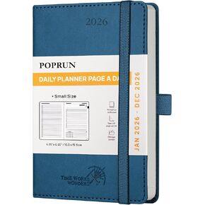 Poprun Daily Planner 2026 (Jan - Dec) ، (A6 Size -4.25 "× 6.25") 2026 التقويم اليومي مع صفحة واحدة في اليوم حتى عطلات نهاية الأسبوع ، كتاب موعد كل ساعة مع جيب ، PU Leather Softcover - Black in Kuwait