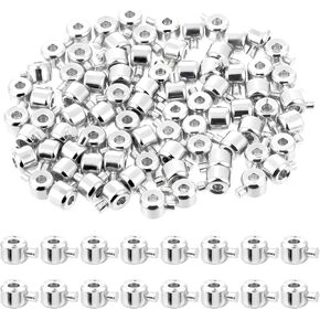 80 pcs stopper crimp حبات لصنع المجوهرات ، جولة الفضة جولة حبات النحاس المعدني جولة سدادة السدادة حبة الفضة الفضة حبة لصنع المجوهرات سوار DIY in Kuwait