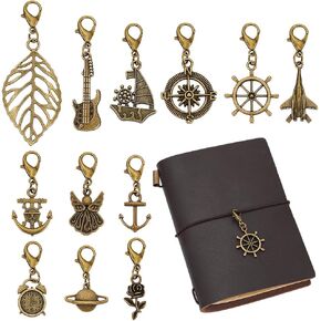 Benecreat 12 Styles Traveler's Notebook Charms Vintage ، سحر سوار مع مشابك جراد البحر لصنع المجوهرات ، ديكور دفاتر ، معلقات السبائك الذهبية العتيقة لمخطط اليومية ، القلادة ، سلسلة المفاتيح in Kuwait