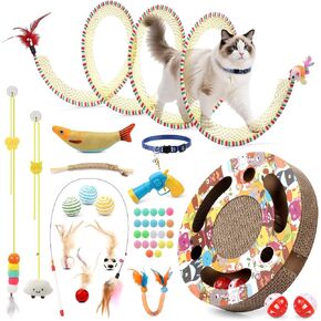 40 Pieces Cat Toys for Indoor Cats Kitty with Interactive Cat Tunnel Scratcher Feather Wand Plush Ball Toy Cat Collar Catnip Toys in Kuwait