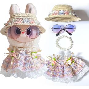 for Labubu Clothes Fall Style Dresses, for Labubu Outfits with Glasses, Hat, Necklace Bundle for 17cm/6.7in Doll (No Doll) in Kuwait