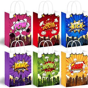 Batyongoga 24pcs Hero Goodie Bag مع مقابض ، حقائب البطل Kraft Goodie مع 6 أنماط | حفلة عيد ميلاد تفضل زخارف الصناديق اللوازم استحمام الطفل in Kuwait