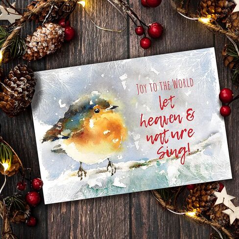 بطاقات عيد الميلاد الدينية - فرحة للعالم ، حزمة من 20 ، 5x7in ، مطبوعة في إنجلترا ، مع آية الكتاب المقدس في الداخل. بطاقات عيد الميلاد المسيحية مع الأظرف بكميات كبيرة ، من قبل البطاقات مباشرة in Kuwait