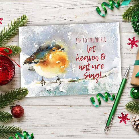 بطاقات عيد الميلاد الدينية - فرحة للعالم ، حزمة من 20 ، 5x7in ، مطبوعة في إنجلترا ، مع آية الكتاب المقدس في الداخل. بطاقات عيد الميلاد المسيحية مع الأظرف بكميات كبيرة ، من قبل البطاقات مباشرة in Kuwait