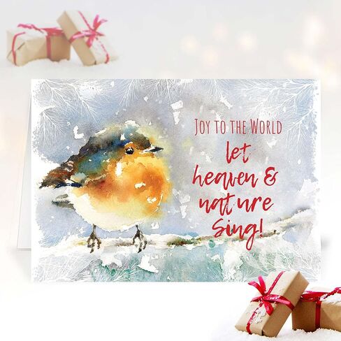 بطاقات عيد الميلاد الدينية - فرحة للعالم ، حزمة من 20 ، 5x7in ، مطبوعة في إنجلترا ، مع آية الكتاب المقدس في الداخل. بطاقات عيد الميلاد المسيحية مع الأظرف بكميات كبيرة ، من قبل البطاقات مباشرة in Kuwait