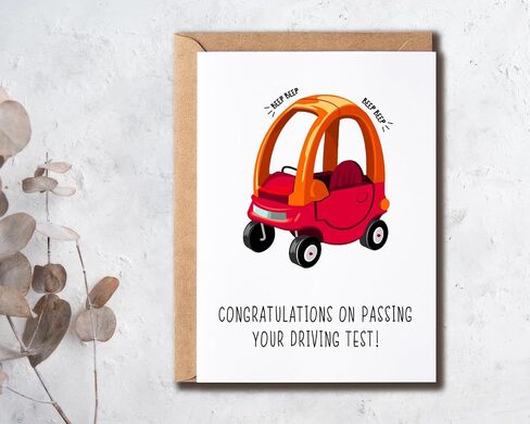 Congratulations Passing Driving Test Card - Funny Toy Car Greeting Card - Blank Inside - 5 x 7 Inches in Saudi Arabia