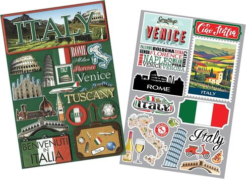 ملصق إيطاليا - ملصقات إيطاليا لـ Scrapbooking ، ألبوم الصور ، مخطط السفر ، المجلة - ملصقات ذات طابع إيطاليا مع بقع سياحية إيطالية ، روما ، البندقية ، تصميم موضوع العطلات في أوروبا - عنصران in Saudi Arabia