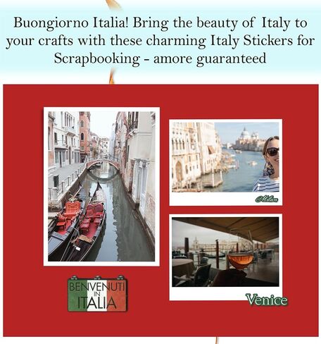 ملصق إيطاليا - ملصقات إيطاليا لـ Scrapbooking ، ألبوم الصور ، مخطط السفر ، المجلة - ملصقات ذات طابع إيطاليا مع بقع سياحية إيطالية ، روما ، البندقية ، تصميم موضوع العطلات في أوروبا - عنصران in Saudi Arabia
