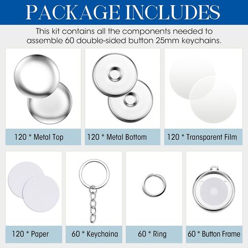 Quelay 60 Sets Keychain Button Making Supplies Double Sided Keychain Double-Sided Metal Parts for Hand Press Round Badge Crafts Create DIY Custom Buttons (32mm,Multicolor) in Saudi Arabia