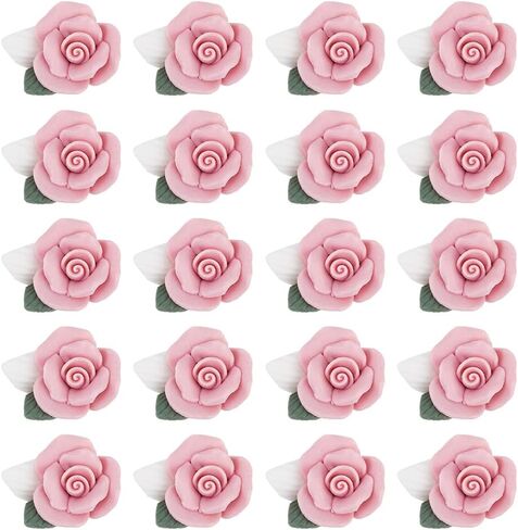 SUNNYCLUE 1 Box 20Pcs Rose Cabochon Flower Cabochons Bulk Valentines Pink Polymer Clay Flatback Flowers Floral 3D Mini Bead Charm Cabochon for Jewelry Making Father's Day Mother's Day DIY Crafts in Saudi Arabia