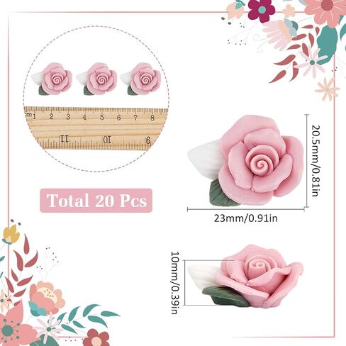 SUNNYCLUE 1 Box 20Pcs Rose Cabochon Flower Cabochons Bulk Valentines Pink Polymer Clay Flatback Flowers Floral 3D Mini Bead Charm Cabochon for Jewelry Making Father's Day Mother's Day DIY Crafts in Saudi Arabia