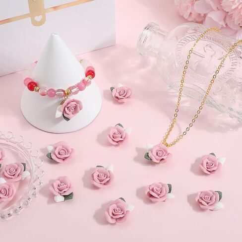 SUNNYCLUE 1 Box 20Pcs Rose Cabochon Flower Cabochons Bulk Valentines Pink Polymer Clay Flatback Flowers Floral 3D Mini Bead Charm Cabochon for Jewelry Making Father's Day Mother's Day DIY Crafts in Saudi Arabia