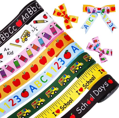 8 Rolls Back to School Grosgrain Ribbons School Teacher Themed Ribbon Bus Ruler Pencil Apples ABC Fabric Craft Ribbon for Wreath Bow Gift Wrap Party Decor, 7/8", 40 Yards in Saudi Arabia