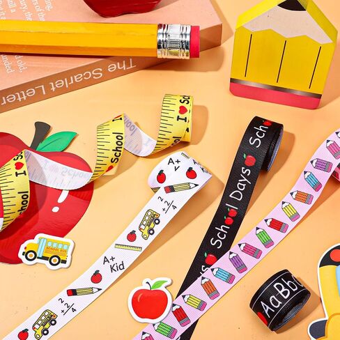 8 Rolls Back to School Grosgrain Ribbons School Teacher Themed Ribbon Bus Ruler Pencil Apples ABC Fabric Craft Ribbon for Wreath Bow Gift Wrap Party Decor, 7/8", 40 Yards in Saudi Arabia