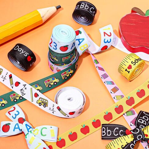 8 Rolls Back to School Grosgrain Ribbons School Teacher Themed Ribbon Bus Ruler Pencil Apples ABC Fabric Craft Ribbon for Wreath Bow Gift Wrap Party Decor, 7/8", 40 Yards in Saudi Arabia