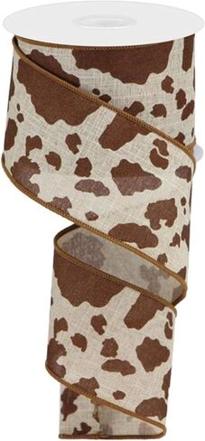 Craig Bachman 2.5" Cowhide Print Ribbon in Brown & Natural (10 Yards) - Durable Wired Edge for Effortless Crafting, Ideal for Gift Wrapping, Floral Arrangements, Home Decor, and Creative Projects in Saudi Arabia