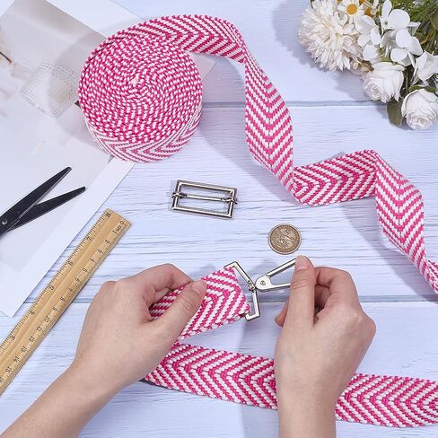 Mayjoydiy 5 ياردة حزام من القطن الوردي البوليستر 1.5 بوصة مسطحة حزام مخطط نمط polycotton شريط اثنين من الأشرطة حزام ثقيلة لأحزمة الحرف اليدوية مقابض لوازم الخياطة in Saudi Arabia