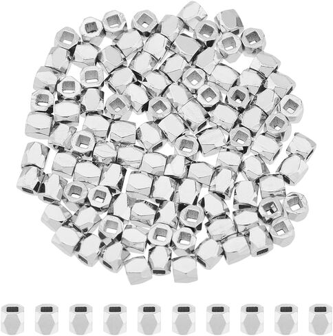 100Pcs 925 Sterling Silver Plated Spacer Beads 2mm Faceted Spacer Beads Metal Cube Loose Beads Tiny Brass Bead for Ring Necklace Earring Bracelets Making in Saudi Arabia