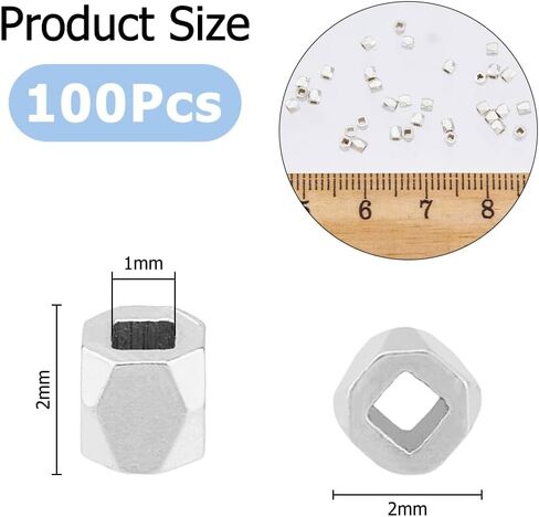 100Pcs 925 Sterling Silver Plated Spacer Beads 2mm Faceted Spacer Beads Metal Cube Loose Beads Tiny Brass Bead for Ring Necklace Earring Bracelets Making in Saudi Arabia