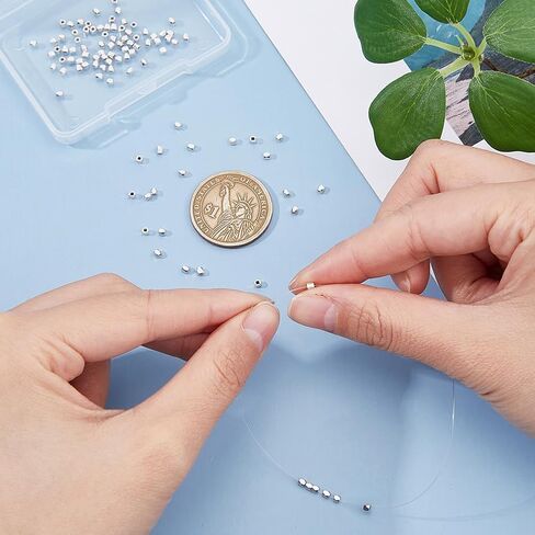 100Pcs 925 Sterling Silver Plated Spacer Beads 2mm Faceted Spacer Beads Metal Cube Loose Beads Tiny Brass Bead for Ring Necklace Earring Bracelets Making in Saudi Arabia