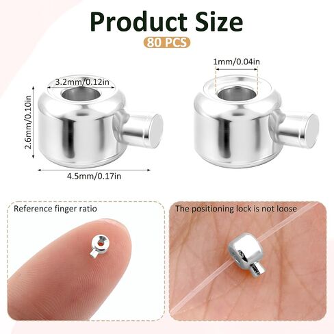 80 Pcs Stopper Crimp Beads for Jewelry Making, Silver Round Crimp Beads Brass Metal Round Stopper Crimps Bead Silver Spacer Bead for DIY Bracelet Jewelry Making in Saudi Arabia