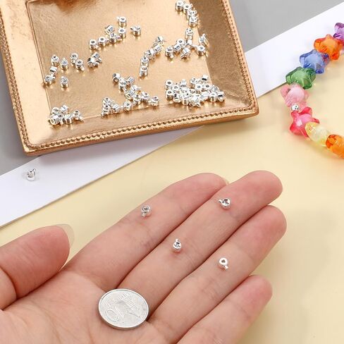 80 Pcs Stopper Crimp Beads for Jewelry Making, Silver Round Crimp Beads Brass Metal Round Stopper Crimps Bead Silver Spacer Bead for DIY Bracelet Jewelry Making in Saudi Arabia