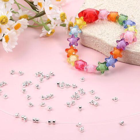 80 Pcs Stopper Crimp Beads for Jewelry Making, Silver Round Crimp Beads Brass Metal Round Stopper Crimps Bead Silver Spacer Bead for DIY Bracelet Jewelry Making in Saudi Arabia