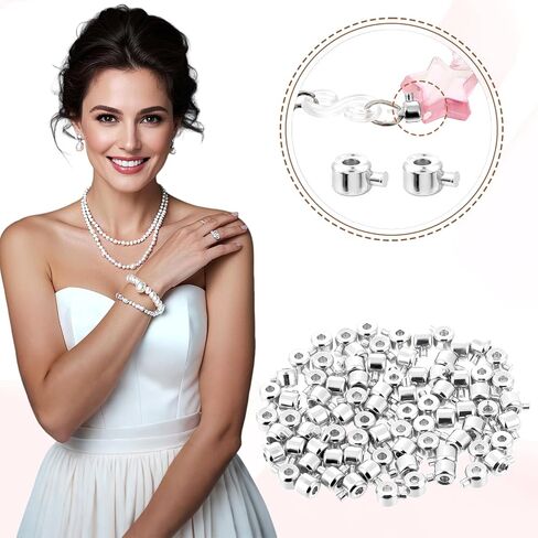 80 Pcs Stopper Crimp Beads for Jewelry Making, Silver Round Crimp Beads Brass Metal Round Stopper Crimps Bead Silver Spacer Bead for DIY Bracelet Jewelry Making in Saudi Arabia