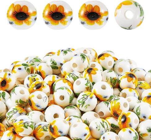 Hicarer 200 PCS Ceramic Sunflower Beads 10 MM Summer Flower Bead Bead Round Beads Beads for Christmas DIY Diy Moleces Procelets Bracelets Making Jewelry Making in Saudi Arabia