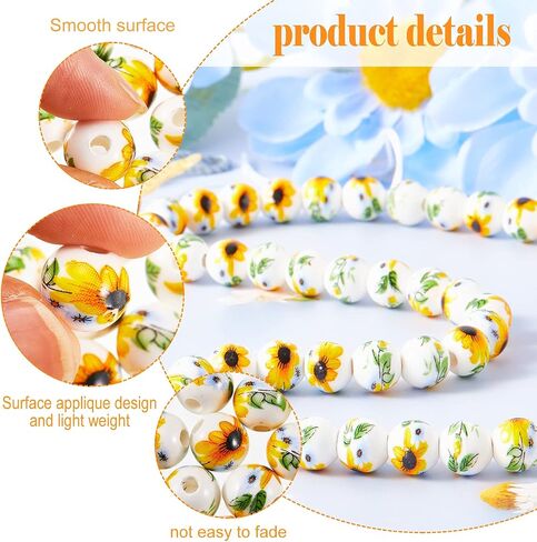 Hicarer 200 PCS Ceramic Sunflower Beads 10 MM Summer Flower Bead Bead Round Beads Beads for Christmas DIY Diy Moleces Procelets Bracelets Making Jewelry Making in Saudi Arabia
