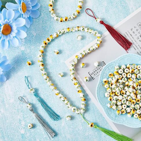 Hicarer 200 PCS Ceramic Sunflower Beads 10 MM Summer Flower Bead Bead Round Beads Beads for Christmas DIY Diy Moleces Procelets Bracelets Making Jewelry Making in Saudi Arabia