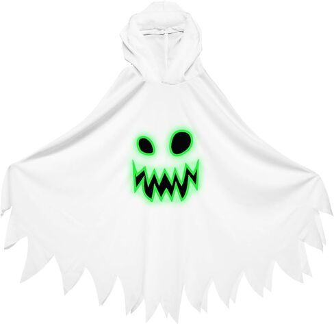 JGCWorker Kids Glow-in-the-Dark Ghost Costume - Boo Hooded Cloak with Scary Face, Halloween Cape for Trick-or-Treating in Saudi Arabia