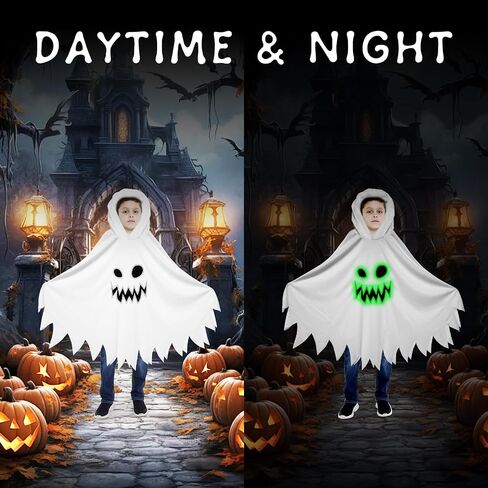 JGCWorker Kids Glow-in-the-Dark Ghost Costume - Boo Hooded Cloak with Scary Face, Halloween Cape for Trick-or-Treating in Saudi Arabia