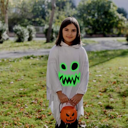 JGCWorker Kids Glow-in-the-Dark Ghost Costume - Boo Hooded Cloak with Scary Face, Halloween Cape for Trick-or-Treating in Saudi Arabia