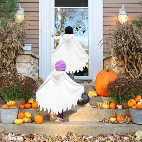JGCWorker Kids Glow-in-the-Dark Ghost Costume - Boo Hooded Cloak with Scary Face, Halloween Cape for Trick-or-Treating in Saudi Arabia