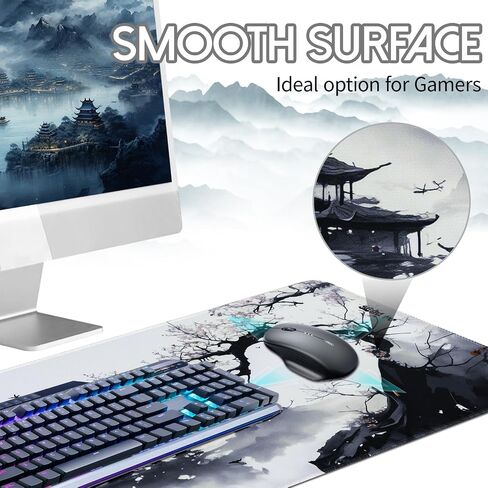 Japanese Sea Wave Mouse Pad, Large Gaming Mouse Pad for Desk, Non Slip Rubber Base Mousepad with Seamed Edges, XL Keyboard Mat for Gaming Office Home (31.5" x 11.8") in Saudi Arabia