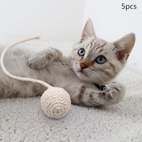 5pcs Cat Sisal Rope Ball Toys و Cat Hemp Rope Balls و Self -Self و Pets Interactive Toy for Cat Kitty و 4.5 سم اللون الأبيض in Saudi Arabia
