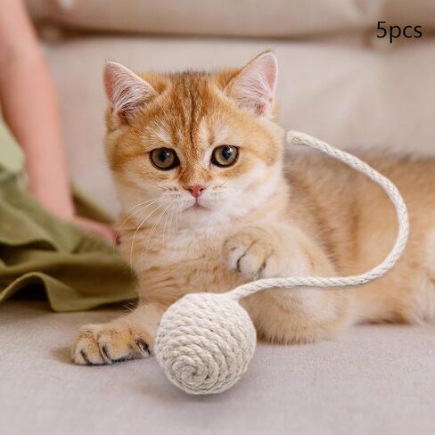 5pcs Cat Sisal Rope Ball Toys و Cat Hemp Rope Balls و Self -Self و Pets Interactive Toy for Cat Kitty و 4.5 سم اللون الأبيض in Saudi Arabia