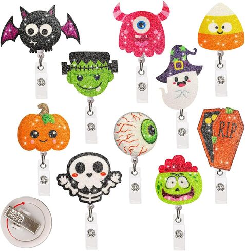 LAND FANGIT 10 PCS HALLOWEEN BEADGE BEELS ADID NAME NAME MOVALORS مع مقطع قابلة للسحب هدايا الهالوين للممرضة in Saudi Arabia